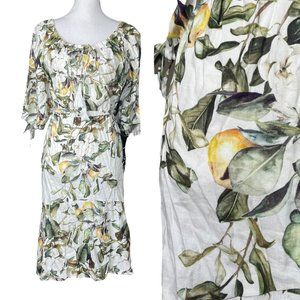 Once Was Melbourne Linen Lemon Dress L 10 Viscose Australia Floral Botanical